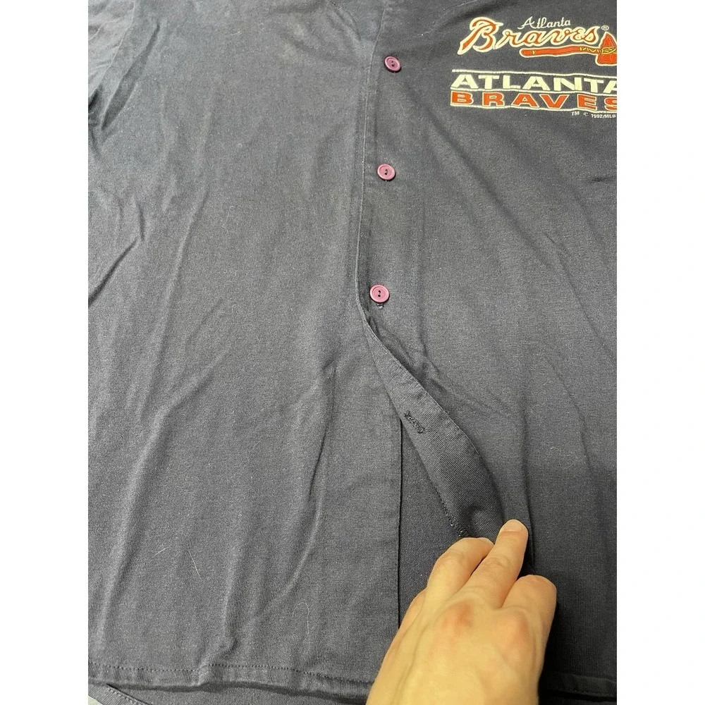 Vintage 1995 Atlanta Braves Blue Button Up Baseball Jersey Size L
